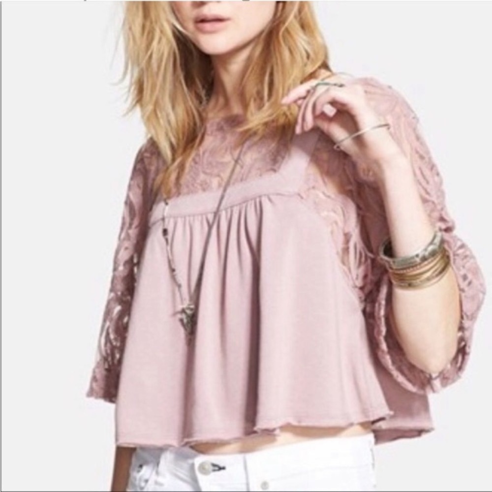 Free People Mauve Pink LA Livin' Catalina Lace Crop Top